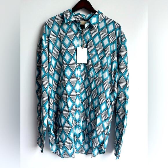 LUCI Women’s Button 100% Tencel Art wear Geometric Shirt Large Hand block design - Picture 1 of 10